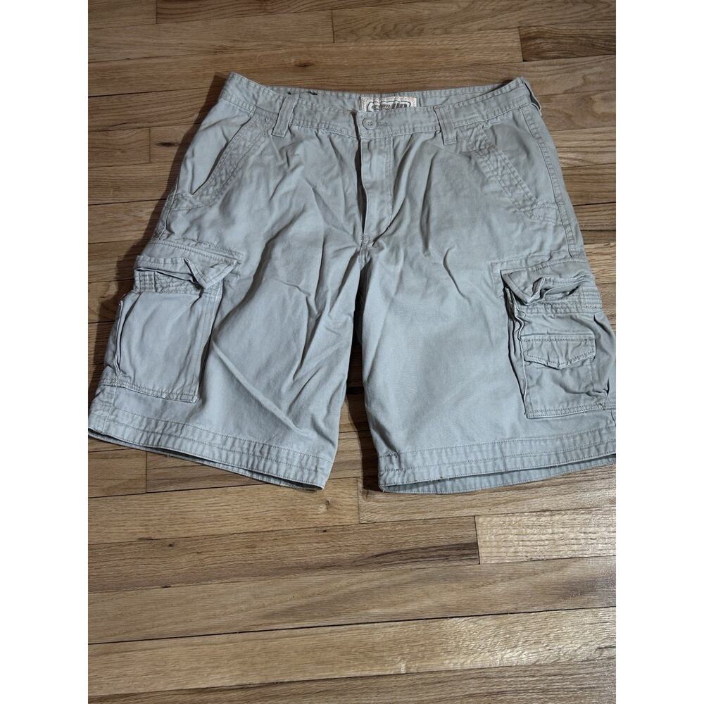 Urban Pipeline Cargo Shorts Mens 34 Beige Canvas Drawstring 12 Inseam Casual